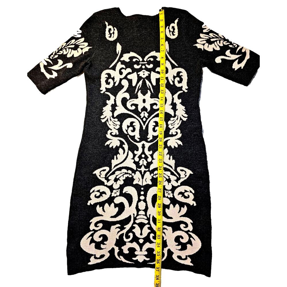 Pink Rose Sweater Dress Sz Large Black White Short Sleeve Stretch Bodycon Preppy - Picture 8 of 12